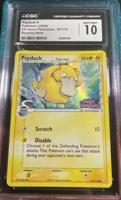 CGC 10 Psyduck 2006 EX Holon Phantoms 81/110 Reverse Holo STAMPED Pokemon Card - Image 1