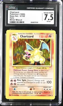 ERROR Charizard 1999 Base Set 4/102 Holo Minor Miscut CGC 7.5 Pokemon Card TCG - Image 1