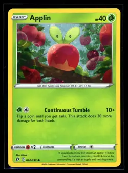 2020 Sword & Shield - Rebel Clash Applin Cosmos Holo #20 Pokemon Card - Image 1