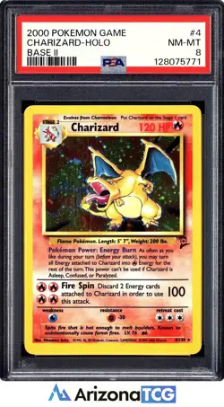 Pokemon 2000 Charizard 4/130 Holo Base Set 2 Tail Orb PSA 8 - Image 1