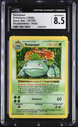 Shadowless Venusaur Holo #15 Pokemon 1999 Base Set Shadowless CGC 8.5 TCG - Image 1