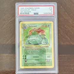 1st edition shadowless venusaur psa 3 pokemon tcg 15/102 holo rare 1999 age 6+ - Image 1