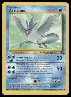 Articuno 17/62 Rare Fossil Pokemon Unlimited Damaged - Image 1