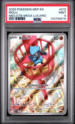 2025 Pokemon Mep En-Me Black Star Promo #010 Riolu Meg Etb-Mega Lucario PSA 9 - Image 1