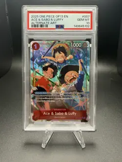 2025 ONE PIECE OP13 007 CARRYING ON HIS WILL ACE & SABO & LUFFY ALT ART PSA 10 - Image 1