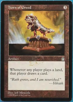 Horn of Greed Stronghold VHP/DAMAGED Artifact Rare CARD (518598) ABUGames - Image 1