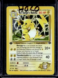 2000 Pokemon Gym Challenge 1st Edition Lt. Surge's Raichu Holo #11/132 - Image 1