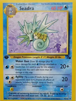 Seadra 42/62 1st Edition Fossil WOTC 1999 Pokemon LP - Image 1