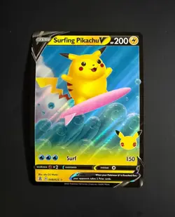 Surfing Pikachu V 008/025 Celebrations - Classic Collection Holo Rare Pokemon - Image 1