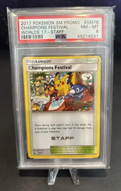 2017 Pokemon STAFF Worlds 17 Promo English-PSA 8 Champions Festival Trainer SM78 - Image 1