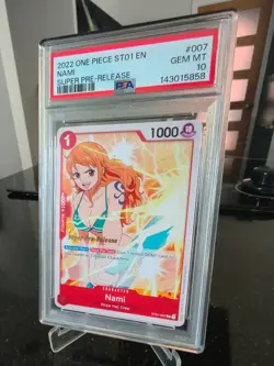 2022 One Piece TCG Nami Super Pre-Release ST01-007 – PSA 10 Gem Mint – Straw Hat - Image 1
