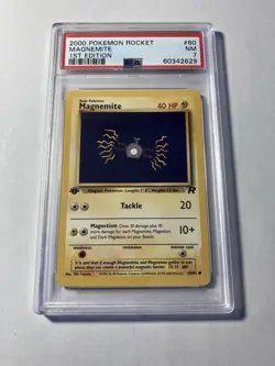2000 Pokemon Team Rocket Magnemite 1st Ed 60/82 PSA 7 NM English Card - Image 1
