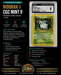 CGC MINT 9 Pokemon Nidoran 57/64 1999 Jungle 1st Edition - Image 1