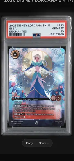 2026 DISNEY LORCANA EN 11-WINTERSPELL ENCHANTED #233 ELSA ICE ARTISAN PSA 10 - Image 1