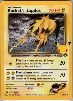 Rocket's Zapdos 15/132 Holo Celebrations: Classic Collection - Pokemon Card - NM - Image 1