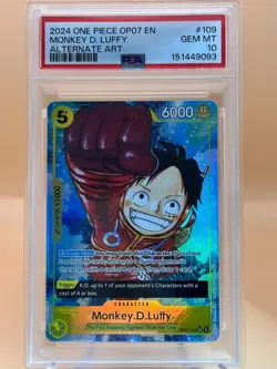 One Piece 2024 Monkey D. Luffy OP07-109 Alternate Art SR OP07 GEM MINT PSA 10 - Image 1