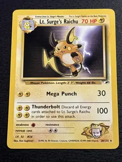 Lt. Surge’s Raichu 28/132 Pokemon TCG Gym Heroes Rare Card Near Mint NM- - Image 1
