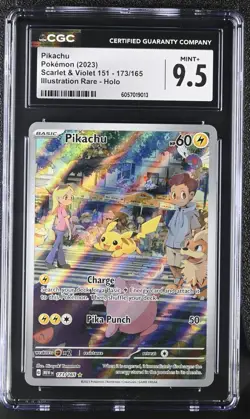CGC Graded 9.5 Mint+ Pikachu 173/165 Art Rare 151 Pokemon Card MEW EN - Image 1