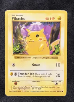 Pokemon Pikachu Card Red Cheeks, 58/102, Base Set, Shadowless, Vintage WOTC MP - Image 1