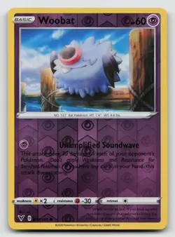 Pokemon Woobat Reverse Holo Common SWSH04: Vivid Voltage 073/185 NM - Image 1