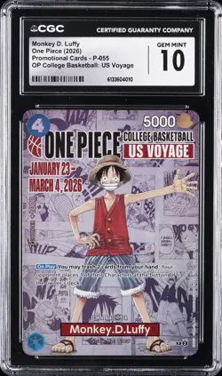 2026 ONE PIECE PROMOS COLLEGE BASKETBALL: US VOYAGE MONKEY D. LUFFY CGC 10 - Image 1
