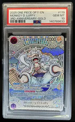 2025 One Piece Monkey D. Luffy 3rd Anniversary Gold #OP11-119 PSA 10 GEM MINT - Image 1
