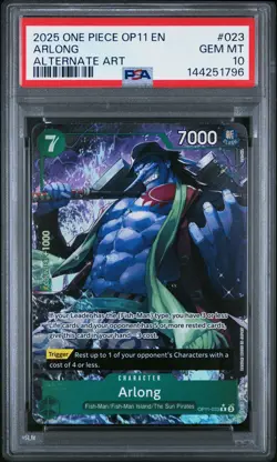 2025 ONE PIECE OP11-A FIST OF DIVINE SPEED ALTERNATE ART #023 ARLONG PSA 10 - Image 1