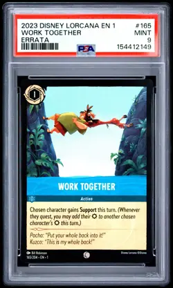 2023 DISNEY LORCANA EN 1-THE FIRST CHAPTER ERRATA #165 WORK TOGETHER PSA 9 - Image 1