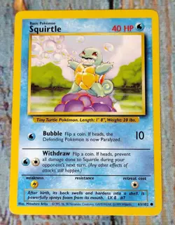 Pokemon Card Squirtle 63/102 Base Set Basic Common 1999 (#2) - Image 1