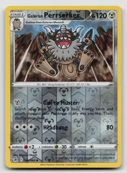 Pokemon Galarian Perrserker Reverse Holo Uncommon SWSH08: Fusion Strike 181/264 - Image 1