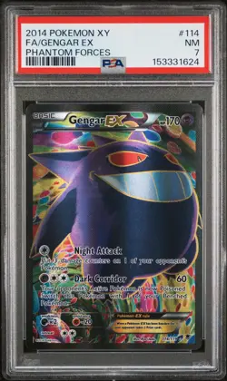 2014 POKEMON XY PHANTOM FORCES #114 FULL ART/GENGAR EX PSA 7 - Image 1