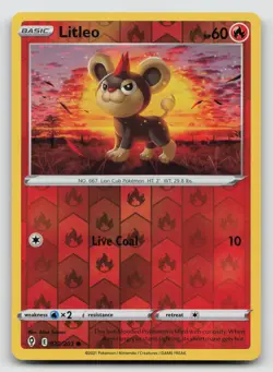 Pokemon Litleo Reverse Holo Common SWSH07: Evolving Skies 022/203 NM - Image 1