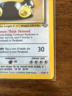 Snorlax (No Symbol) Holo Rare Jungle 11/64 Pokemon Card - WOTC 1999 - Image 5