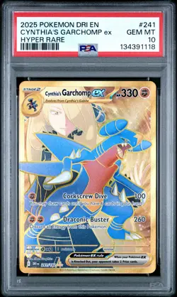 2025 POKEMON DRI EN-DESTINED RIVALS HYPER RARE #241 CYNTHIA'S GARCHOMP EX PSA 10 - Image 1