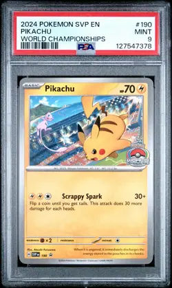 2024 POKEMON SVP EN-SV BLACK STAR PROMO WORLD CHAMPIONSHIPS #190 PIKACHU PSA 9 - Image 1