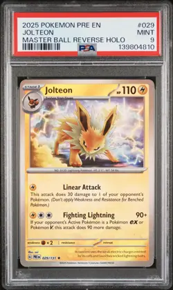2025 POKEMON PRE EN-PRISMATIC EVOLUTIONS MASTER BALL REVERSE HOLO JOLTEON PSA 9 - Image 1