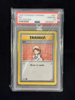 1999 1st Edition Shadowless Base Pokemon Trainer #91 - Bill PSA 10 GEM MINT - Image 1