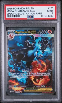 2025 POKEMON PFL SPECIAL ILLUSTRATION RARE #125 MEGA CHARIZARD X EX PSA 9 - Image 1