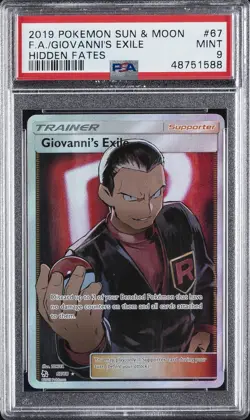 2019 POKEMON SUN & MOON HIDDEN FATES #67 FULL ART/GIOVANNI'S EXILE PSA 9 - Image 1