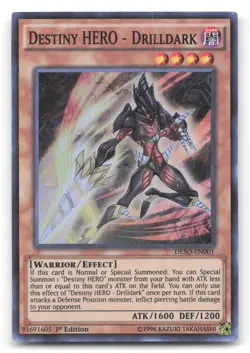 Yugioh Destiny HERO - Drilldark Super Rare 1st Edition DESO-EN001 NM - Image 1