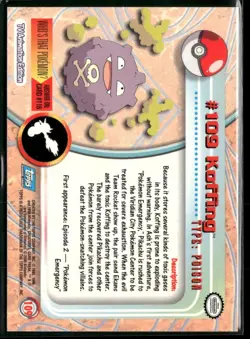 Koffing #109 Topps Trading Cards Series 2 Blue Logo Pokemon Near Mint - Image 2