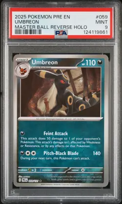 2025 POKEMON PRE EN-PRISMATIC EVOLUTIONS MASTER BALL REVERSE HOLO UMBREON PSA 9 - Image 1