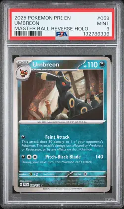 2025 POKEMON PRE EN-PRISMATIC EVOLUTIONS MASTER BALL REVERSE HOLO UMBREON PSA 9 - Image 1