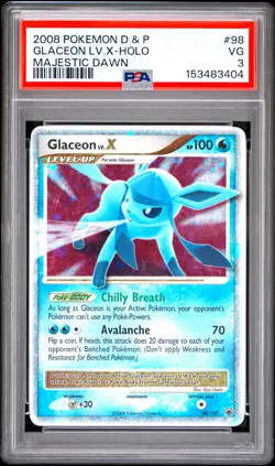 2008 POKEMON DIAMOND & PEARL MAJESTIC DAWN #98 GLACEON LV.X-HOLO PSA 3 - Image 1