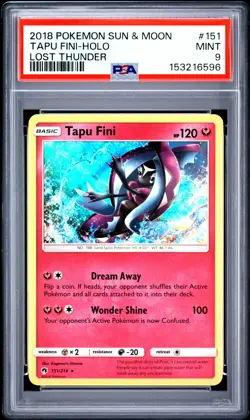 2018 POKEMON SUN & MOON LOST THUNDER #151 TAPU FINI-HOLO PSA 9 - Image 1