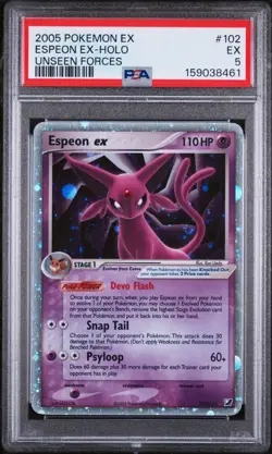 2005 POKEMON EX UNSEEN FORCES #102 ESPEON EX-HOLO PSA 5 - Image 1