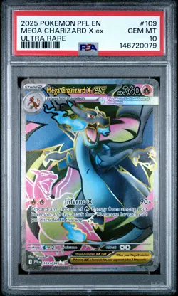 2025 POKEMON PFL EN-PHANTASMAL FLAMES ULTRA RARE #109 MEGA CHARIZARD X EX PSA 10 - Image 1
