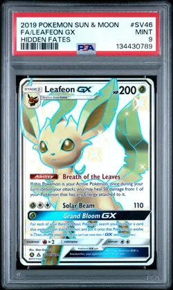 2019 POKEMON SUN & MOON HIDDEN FATES #SV46 FULL ART/LEAFEON GX PSA 9 - Image 1