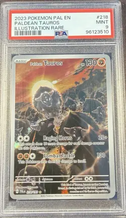 2023 Pokemon Paldea Evolved 218 Paldean Tauros Illustration Rare PSA 9 Mint - Image 1