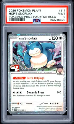 2026 POKEMON PLAY! POKEMON PRIZE PACK: SERIES 8 HOLO #117 HOP'S SNORLAX PSA 9 - Image 1